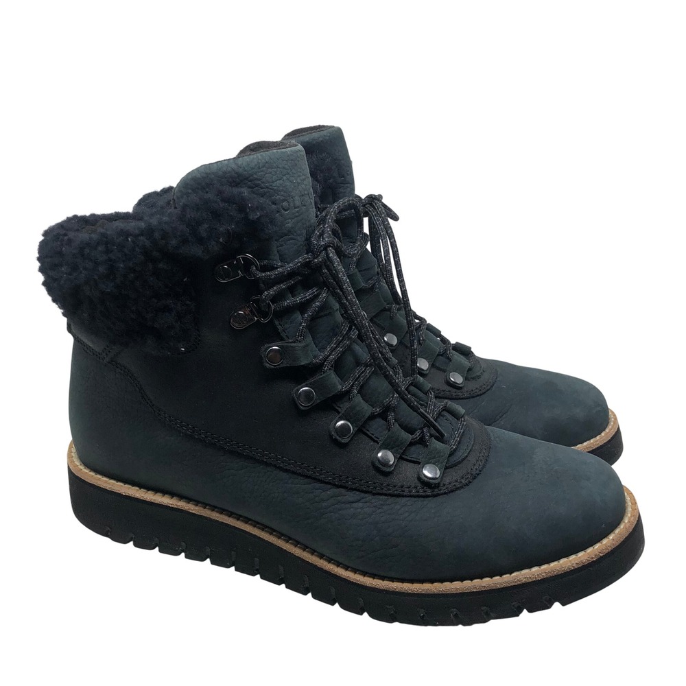Cole Haan Grand Explore Hiker Boots Womens 9.5 Black Leather Shearling Hiking